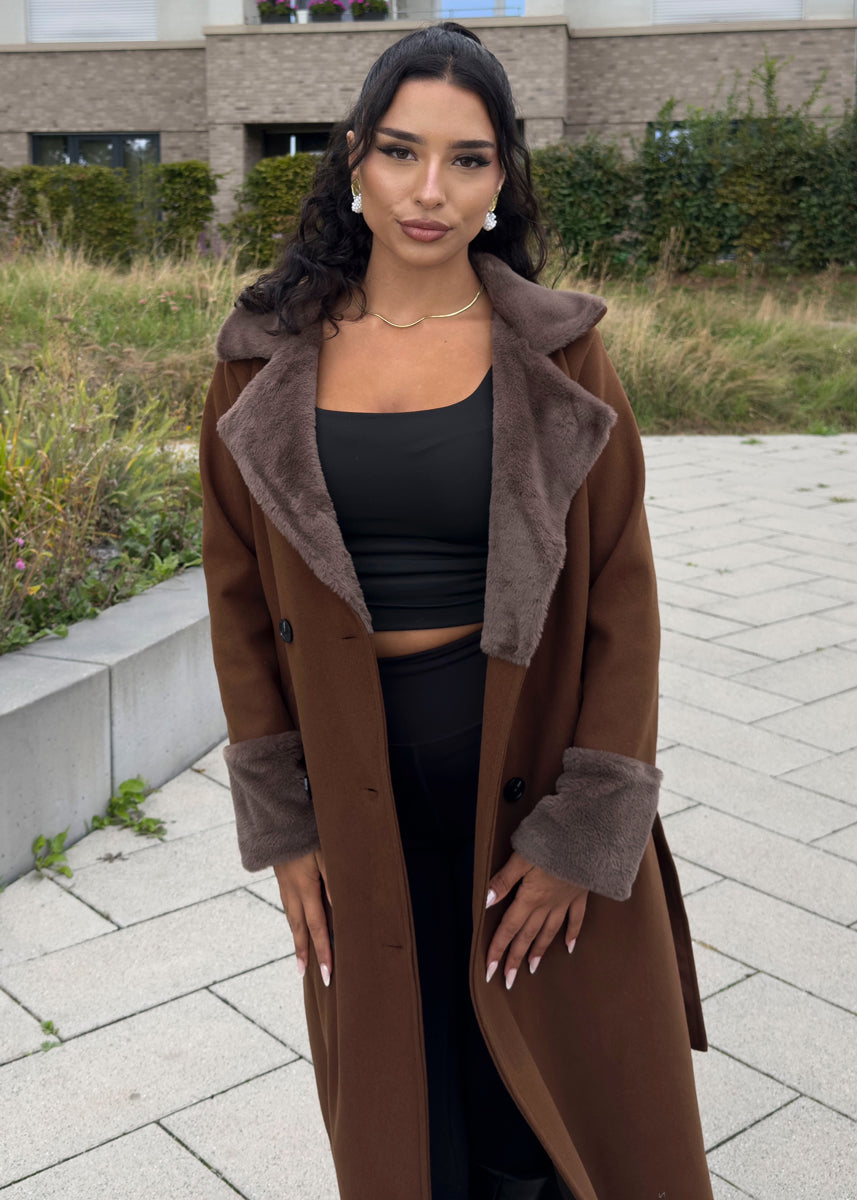 Mantel mit Kunstpelz