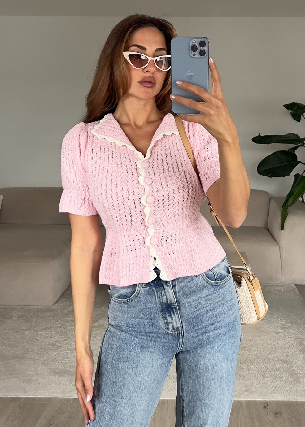 Strickoberteil mit Puffärmeln