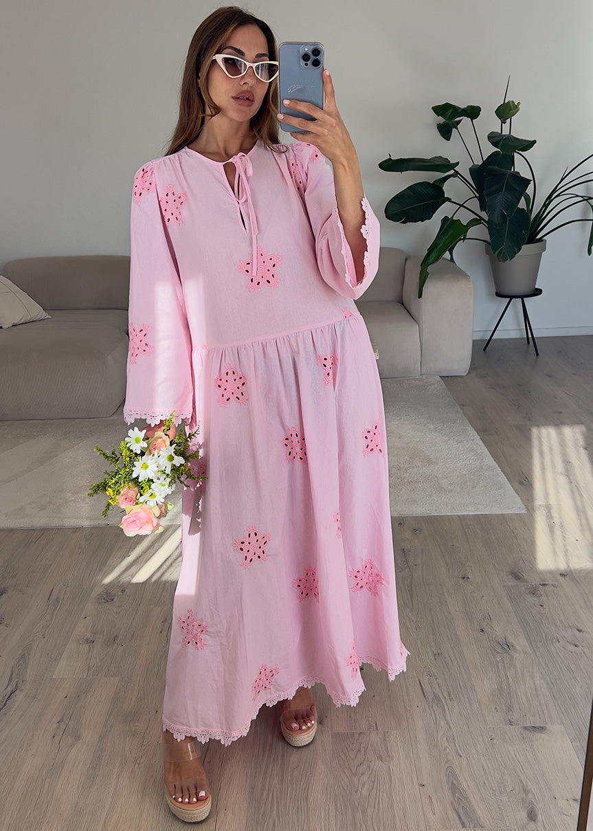 Besticktes Maxikleid mit Lochspitze