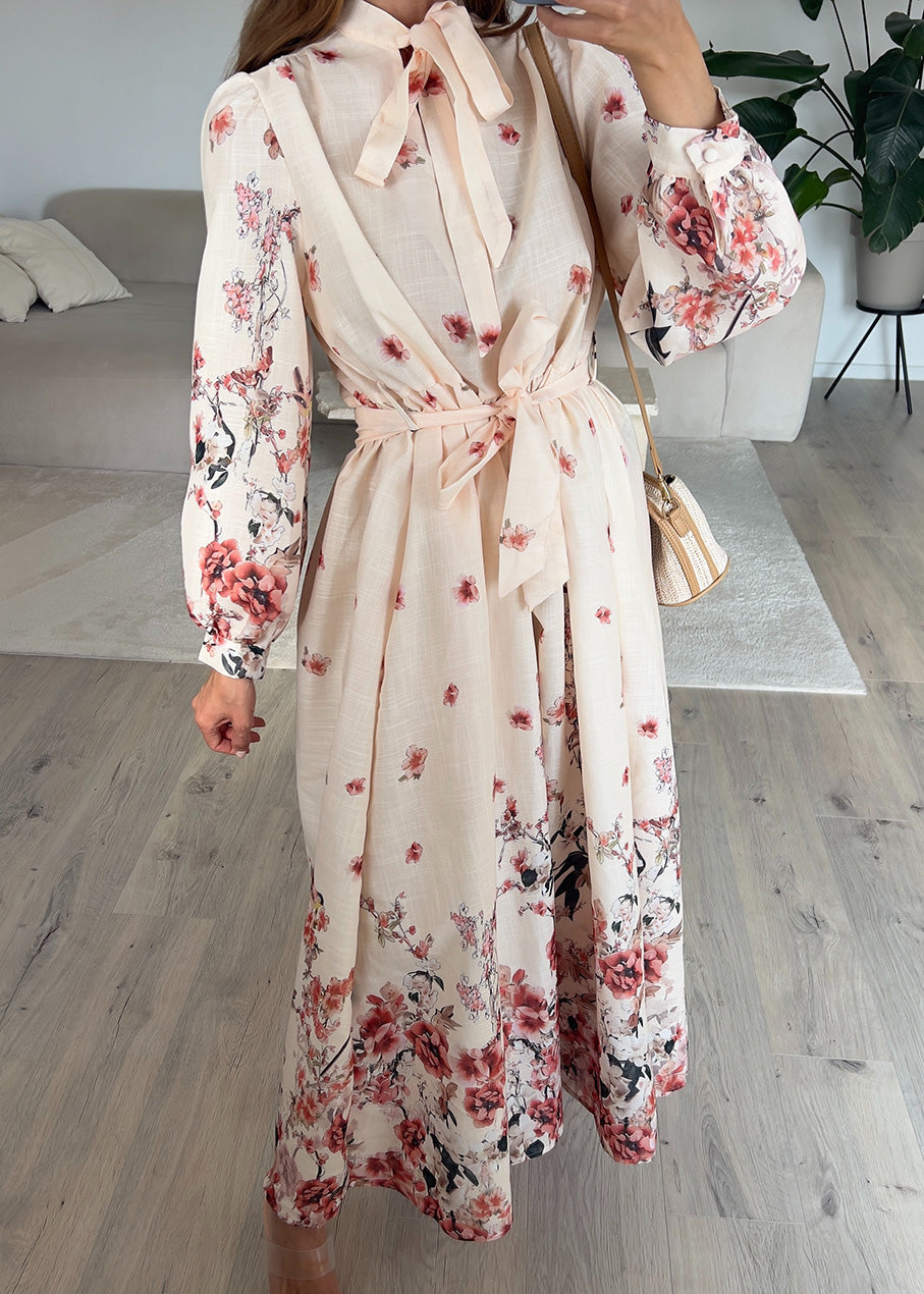 Maxikleid mit Schleifenkragen und Blumenmuster