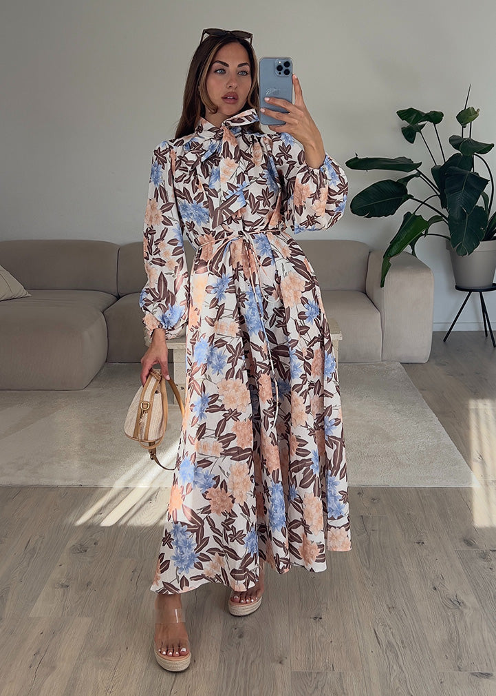 Maxikleid mit floralem Muster und Schleifen-Detail