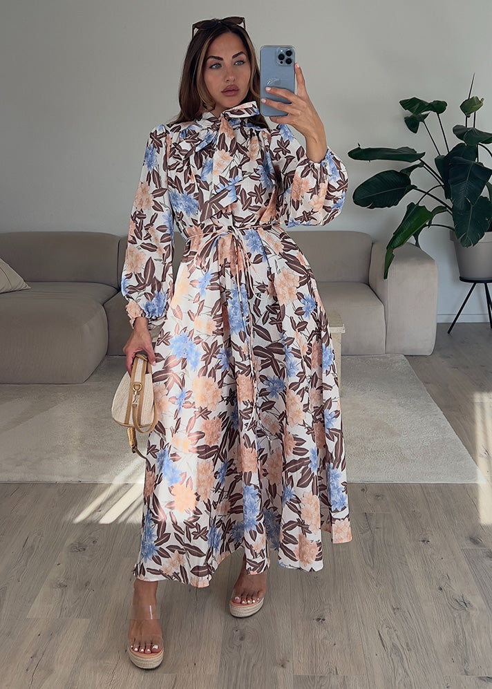 Maxikleid mit floralem Muster und Schleifen-Detail