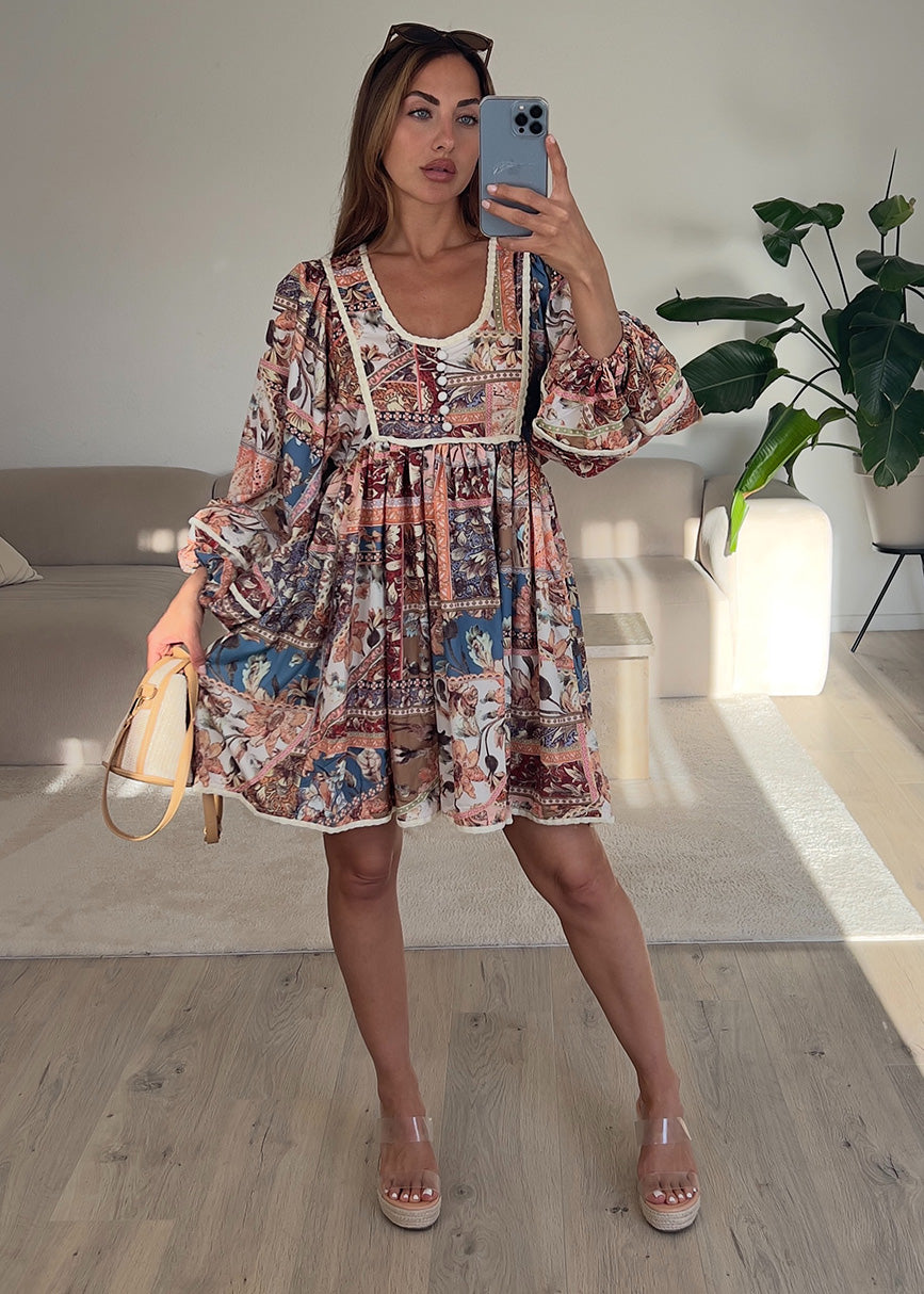 Boho Minikleid mit Vintage-Print