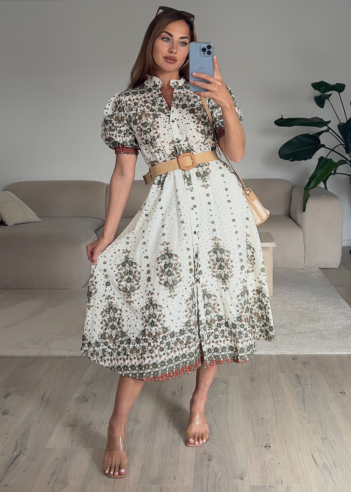 Midikleid mit Lochstickerei