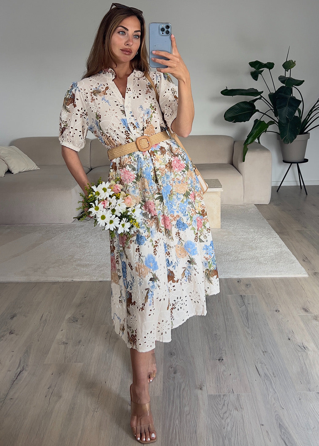 Midikleid mit Lochstickerei