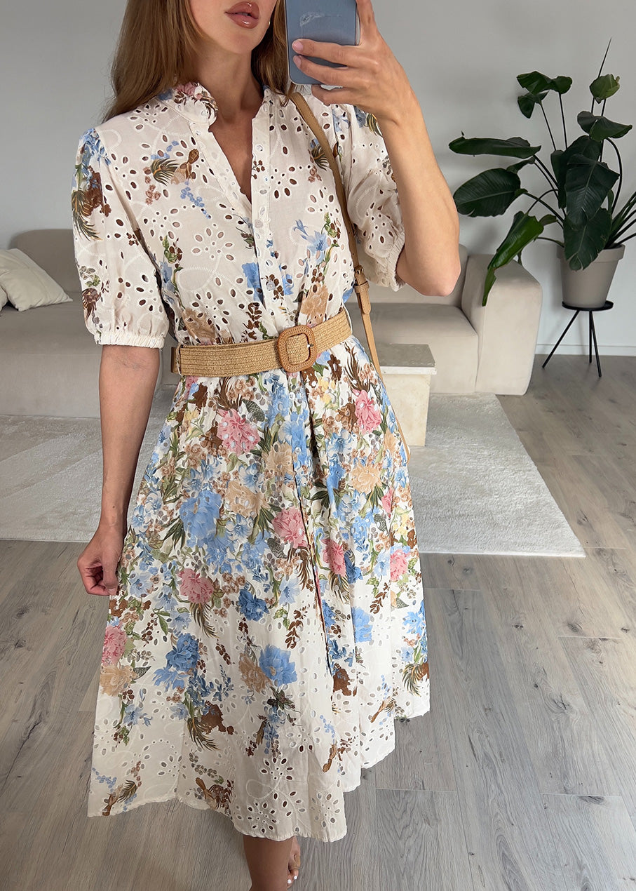 Midikleid mit Lochstickerei