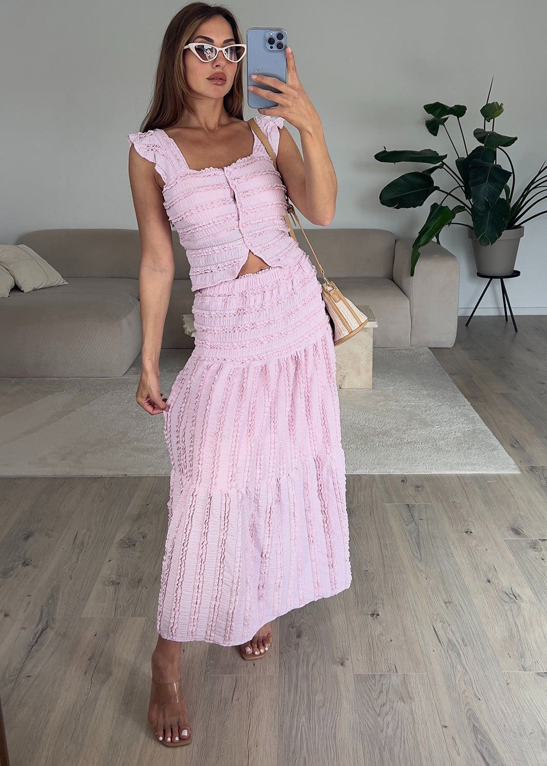 Zweiteiler Set mit Carmentop und Maxirock