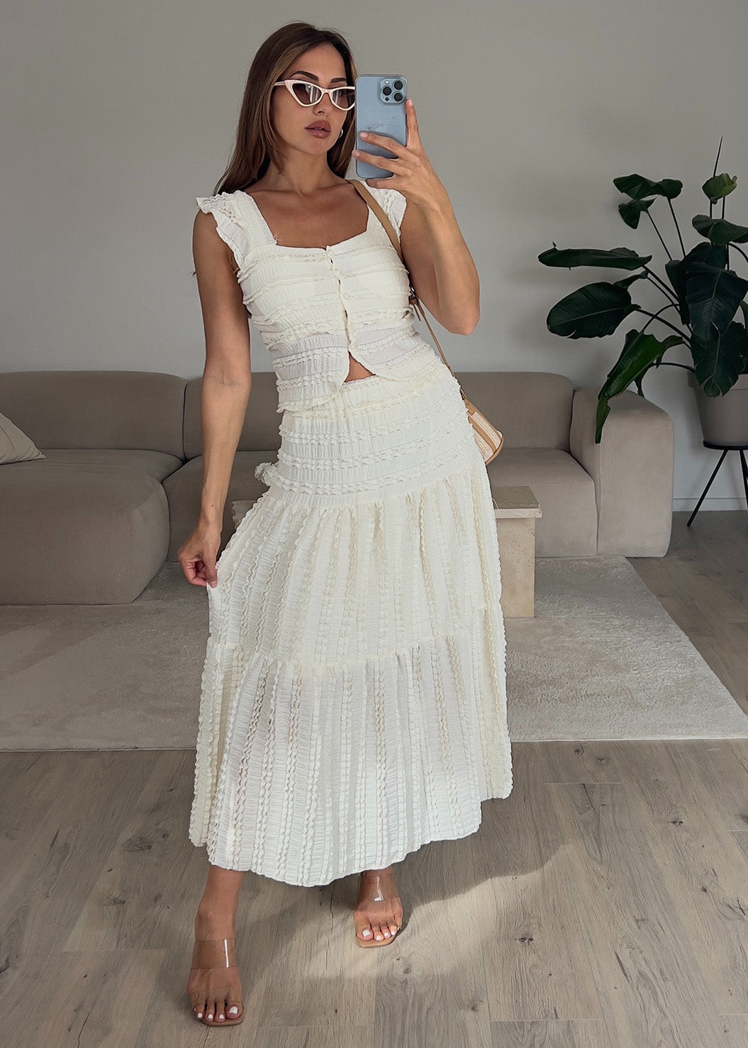 Zweiteiler Set mit Carmentop und Maxirock