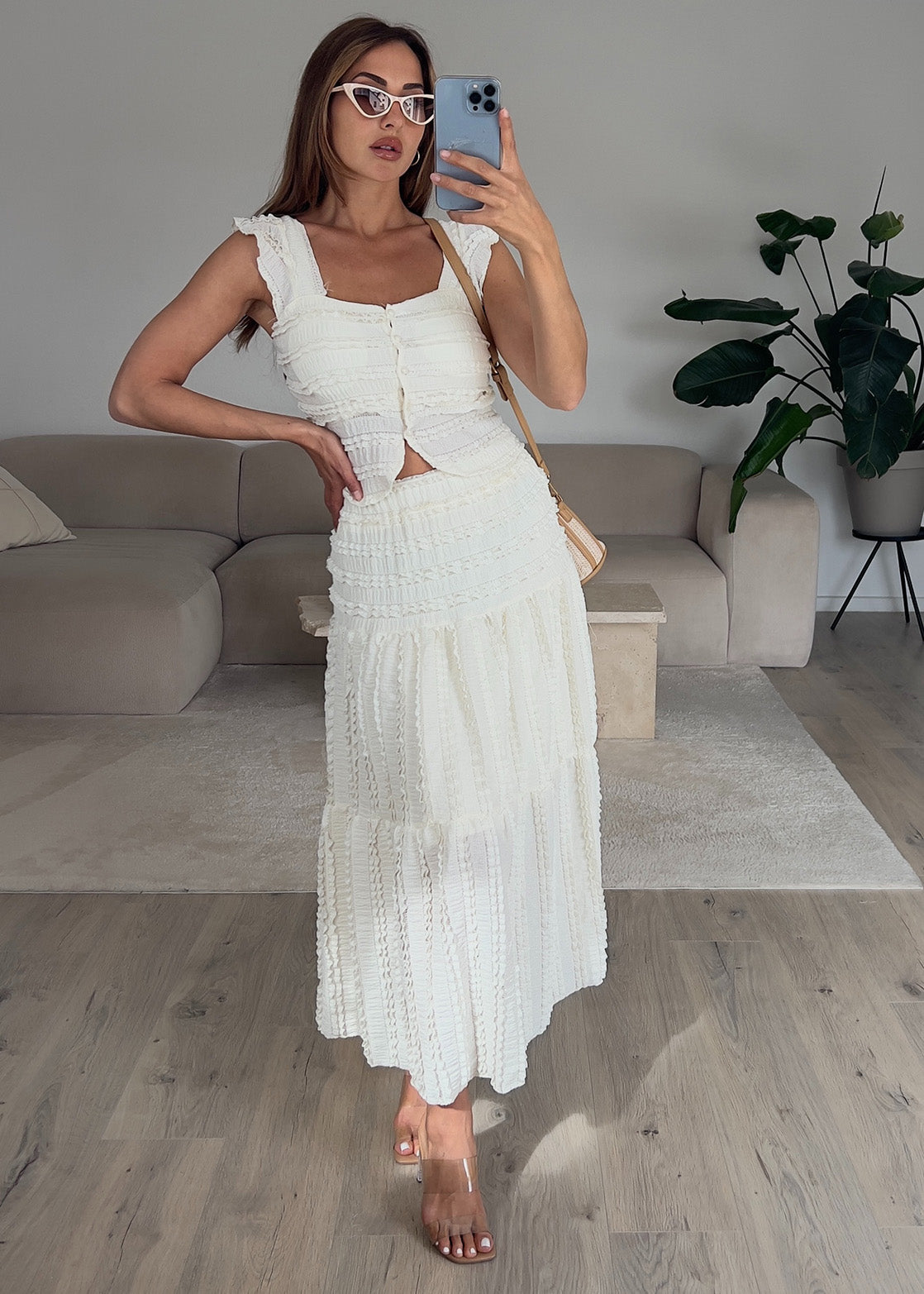 Zweiteiler Set mit Carmentop und Maxirock