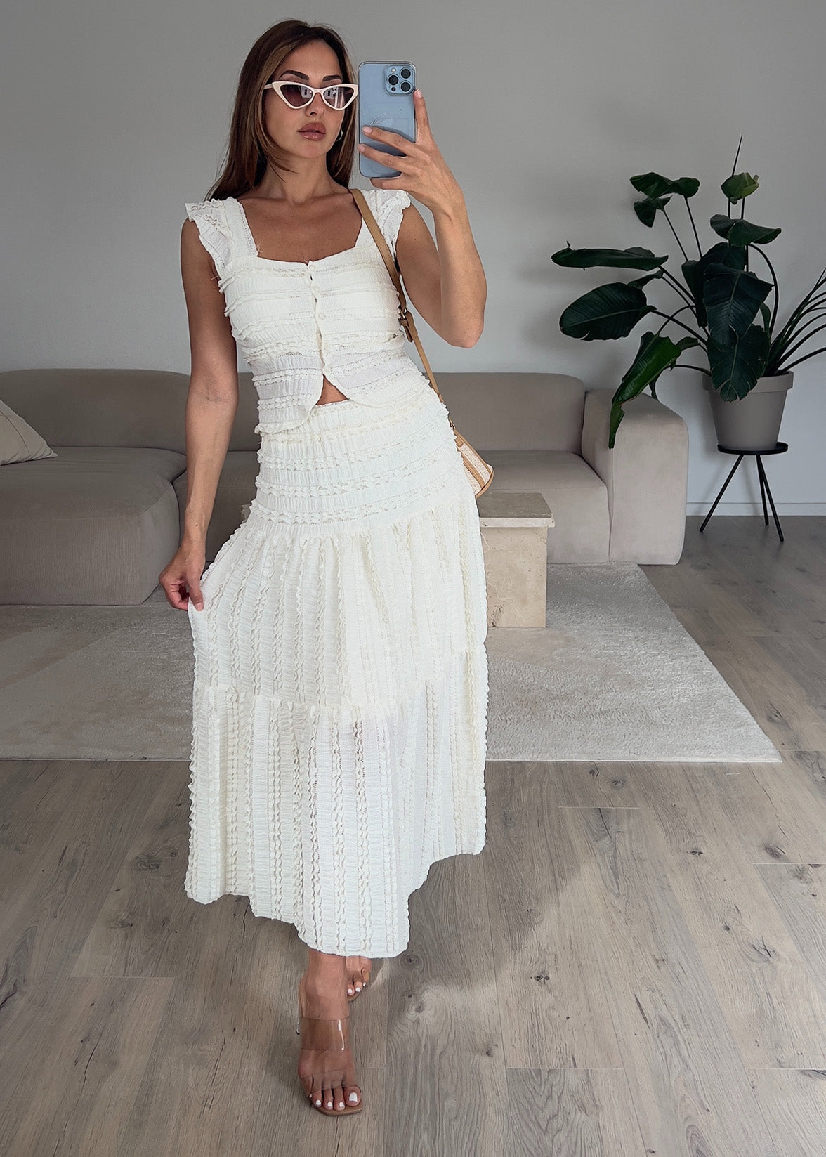 Zweiteiler Set mit Carmentop und Maxirock