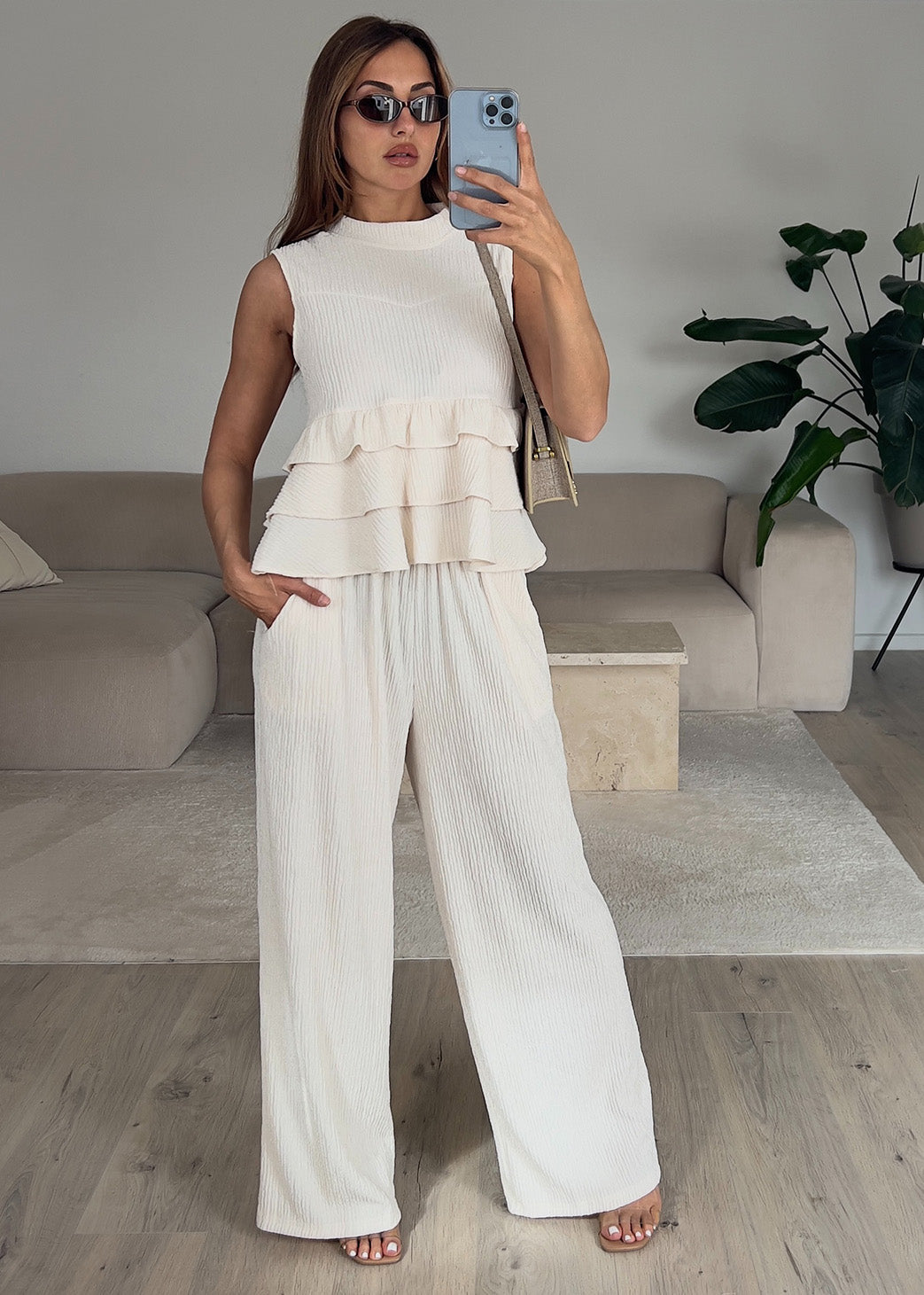 Zweiteiler Set mit Rüschen-Top