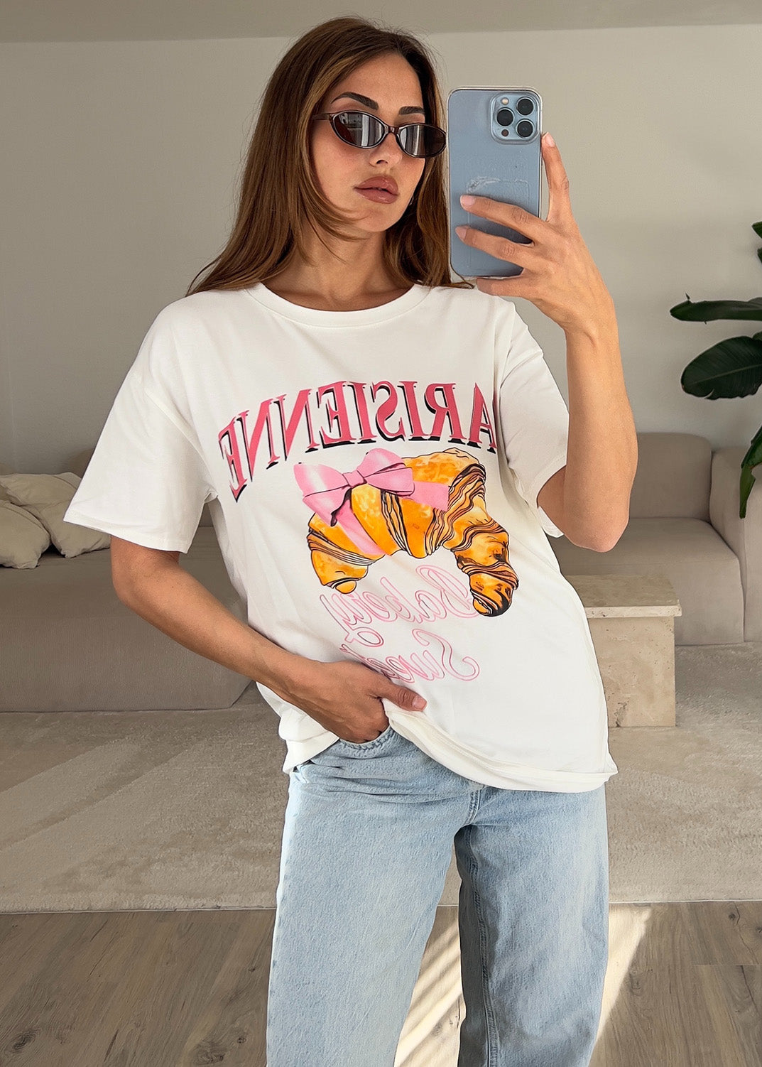 Oversize T-Shirt mit Croissant Print