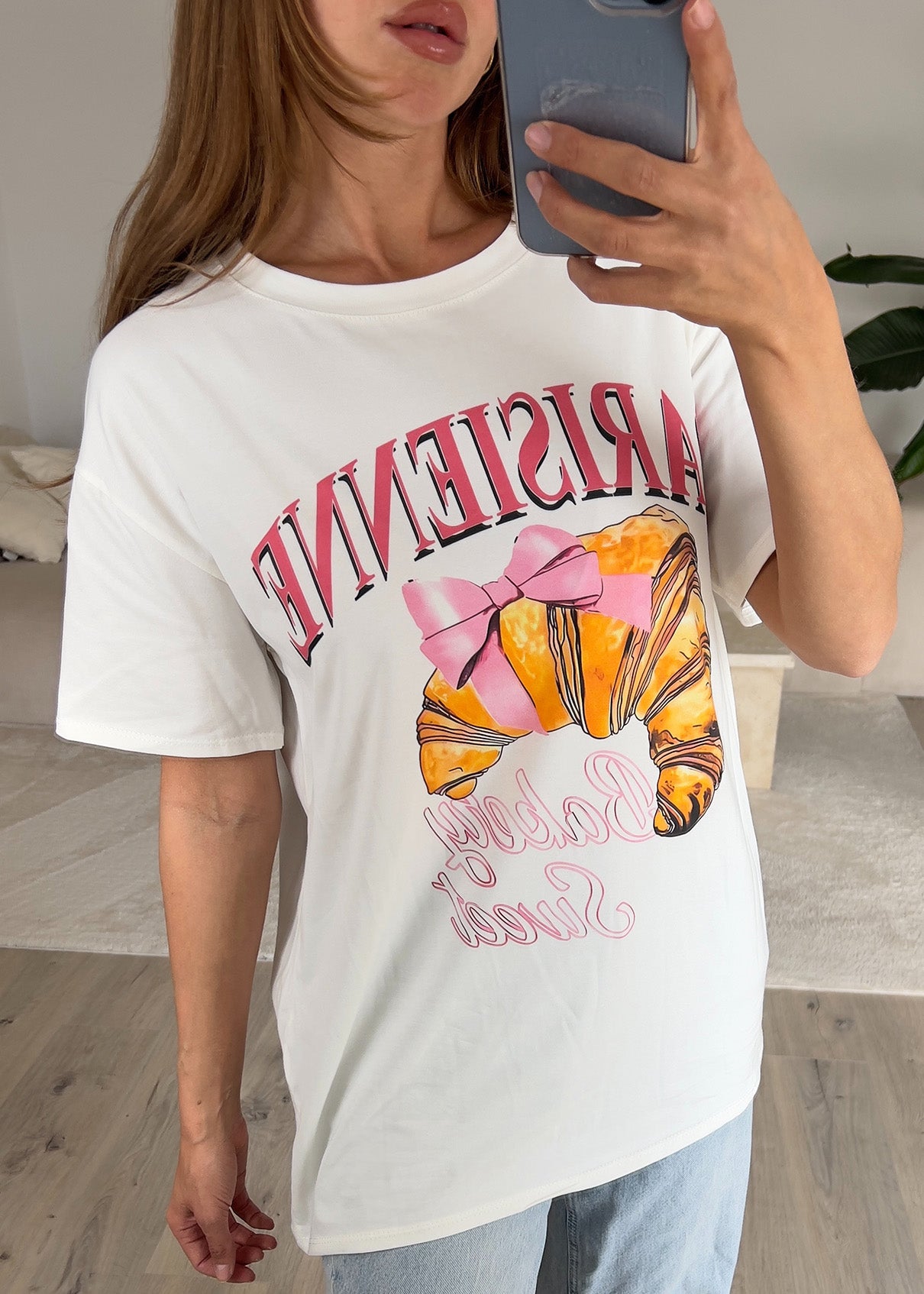Oversize T-Shirt mit Croissant Print