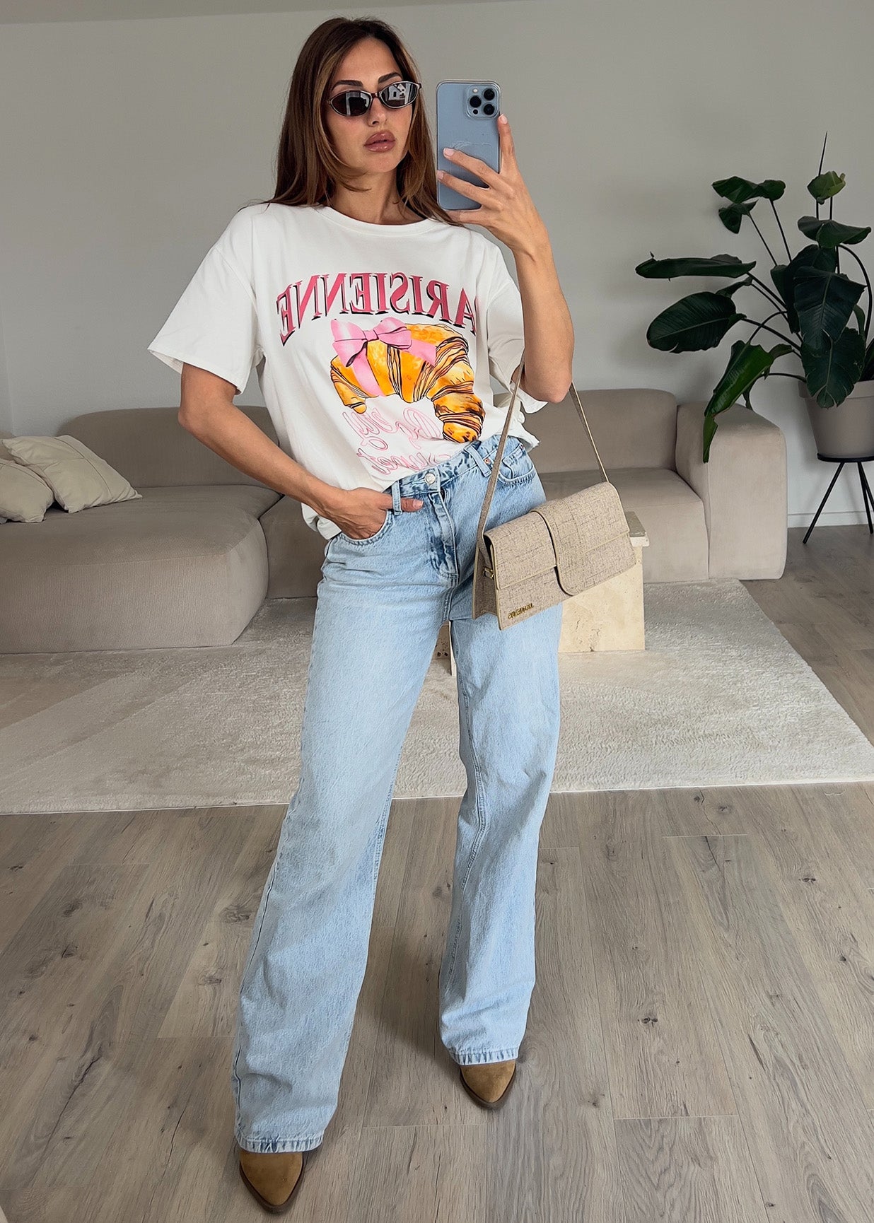 Oversize T-Shirt mit Croissant Print