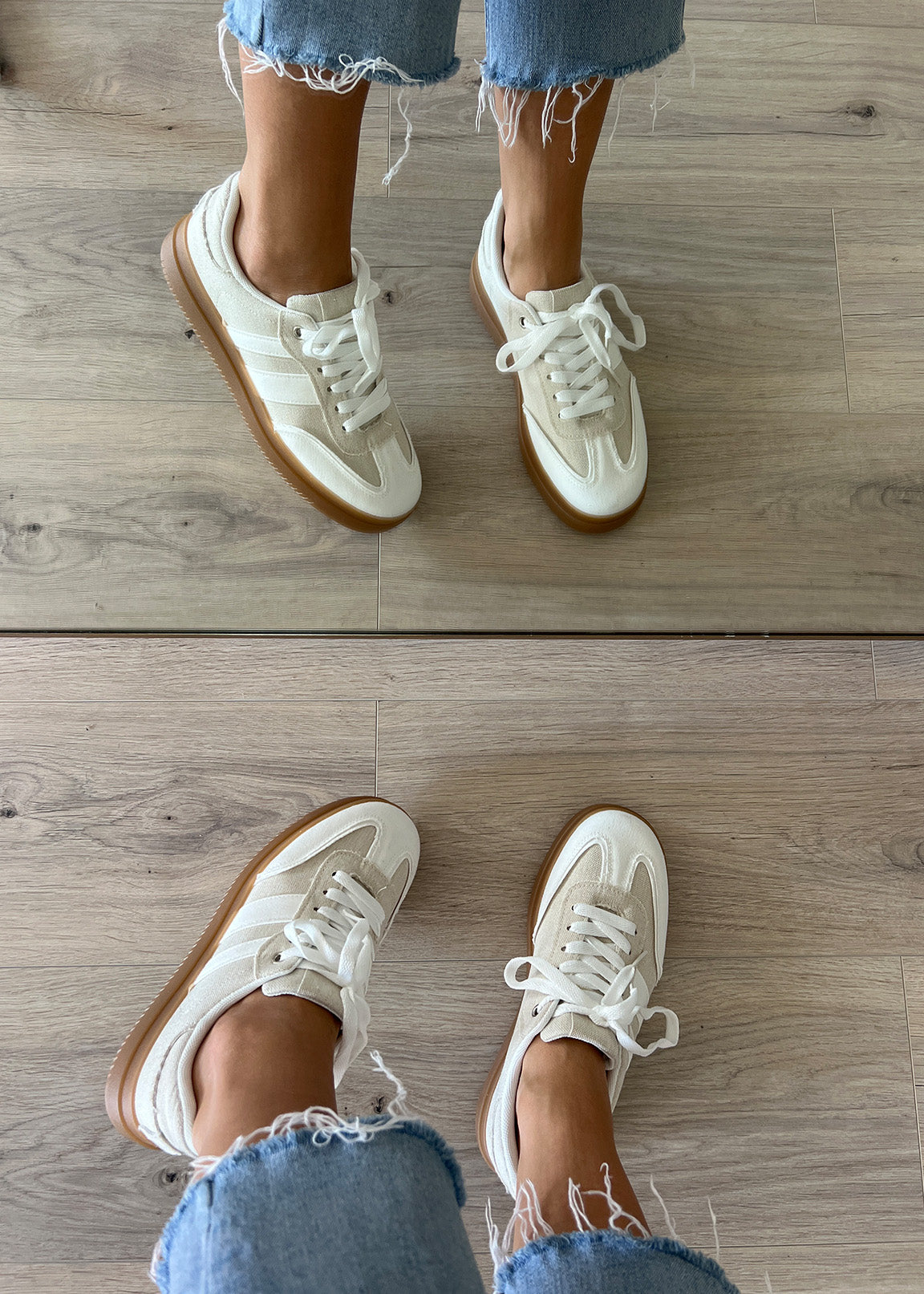 Beige Sneaker mit Gummisohle