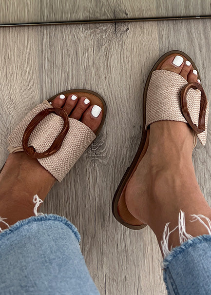 Slides mit Holz-Optik-Schnalle