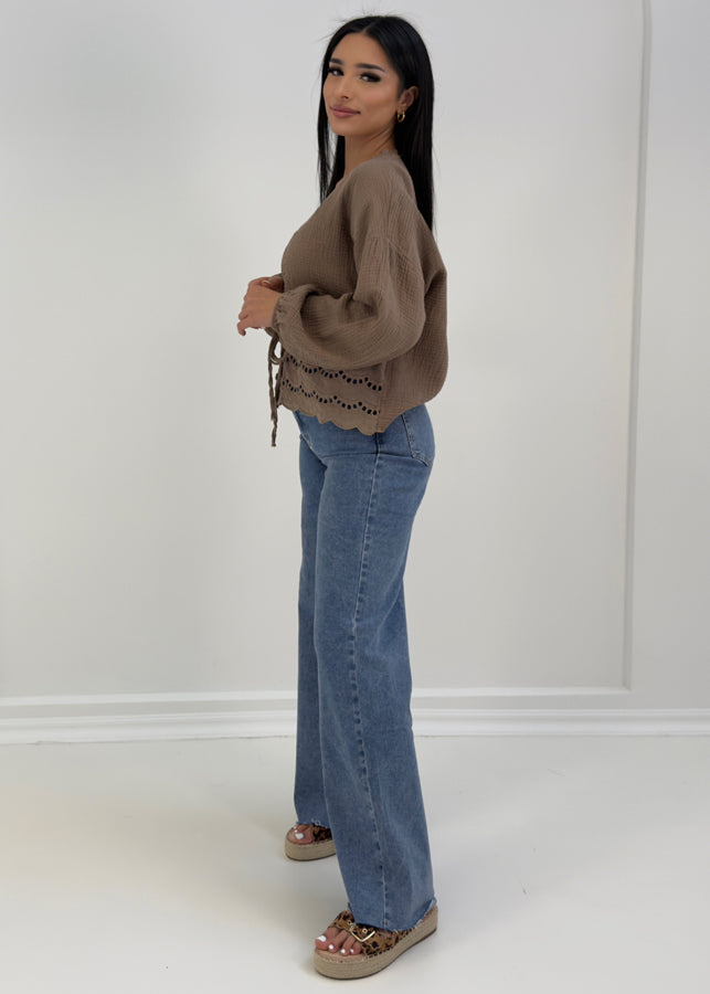 Musselin Bluse mit Lochstickerei