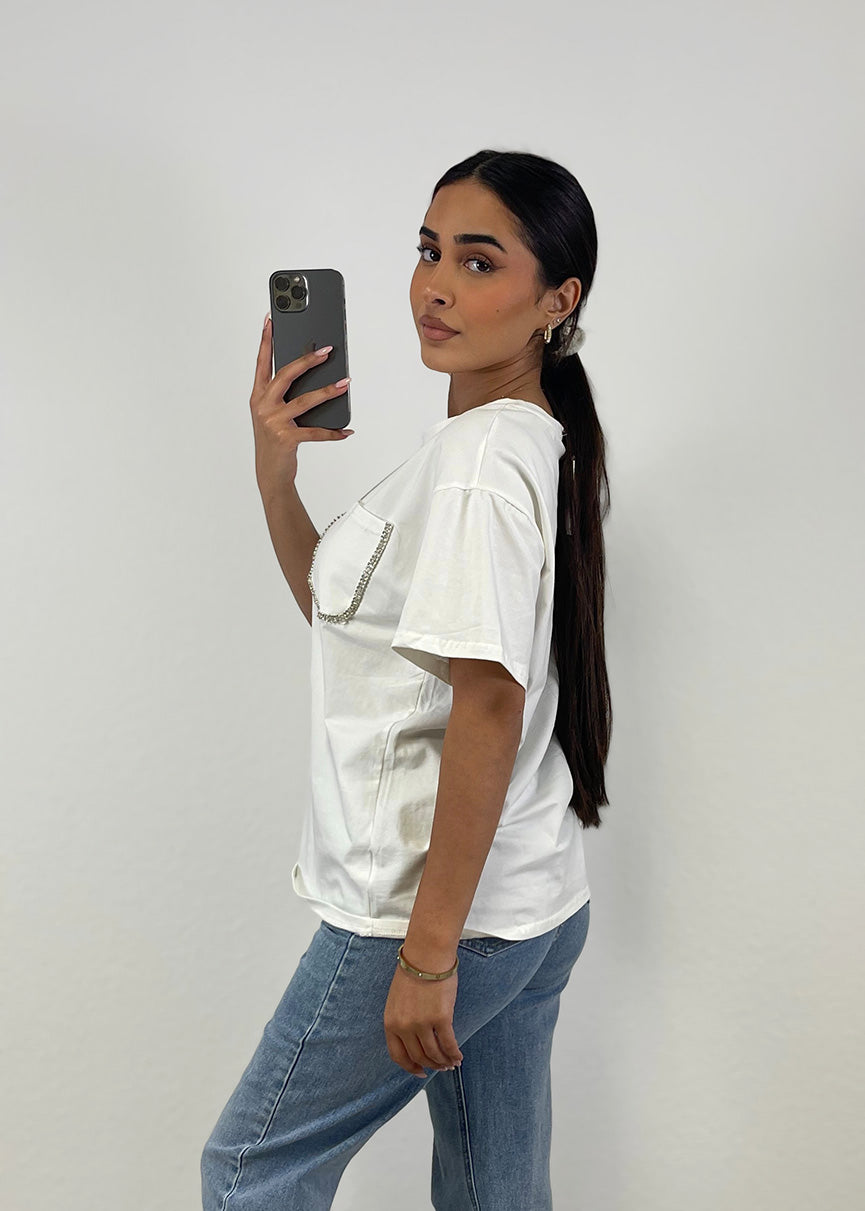 Basic T-Shirt mit Strasssteinen