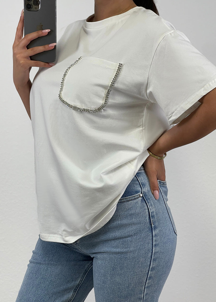 Basic T-Shirt mit Strasssteinen