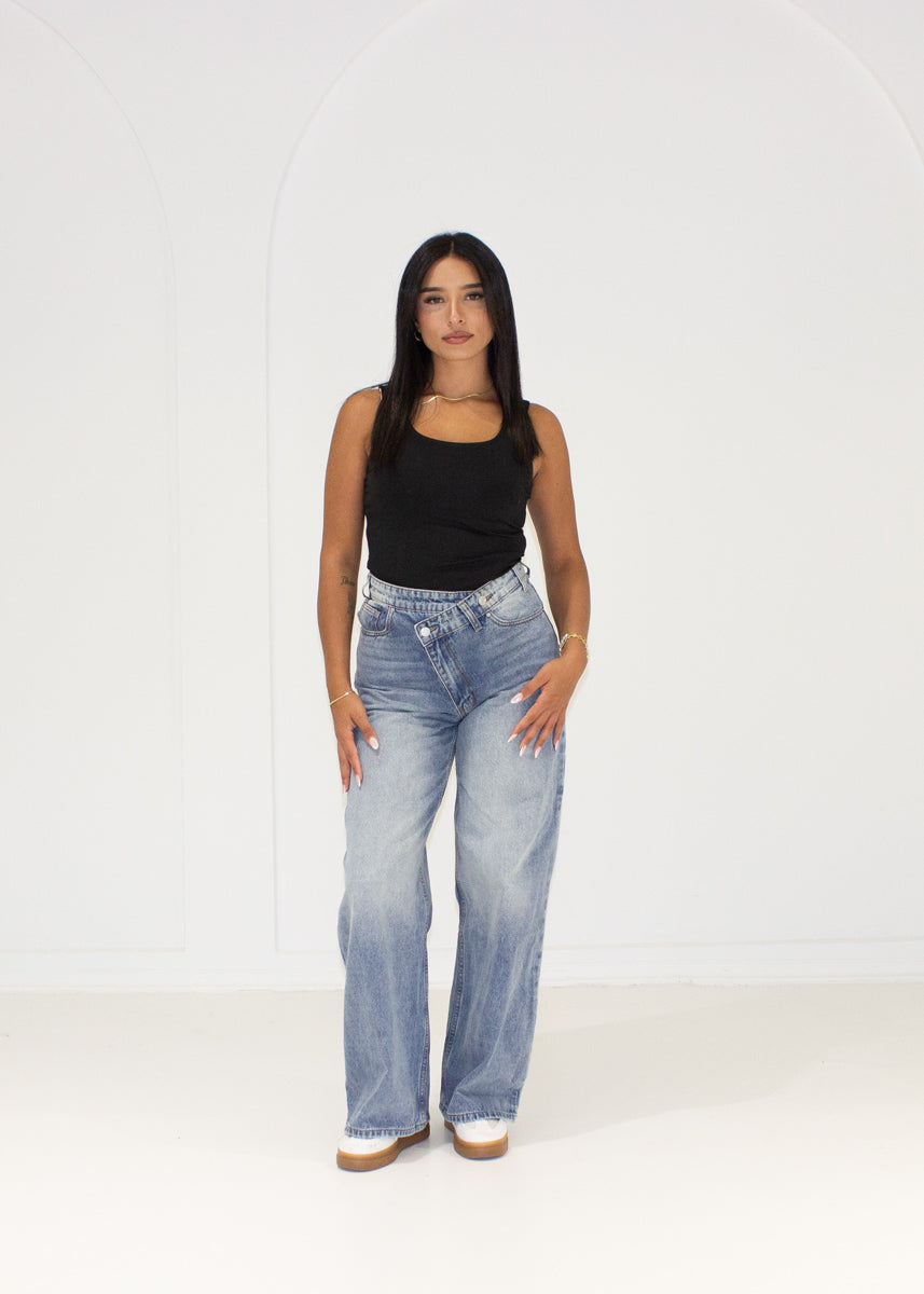 Jeanshose High Waist mit weitem Bein