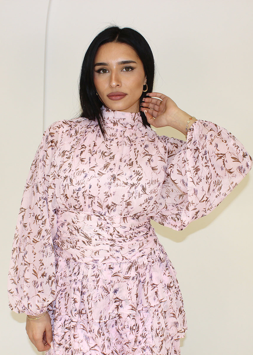 Midikleid mit floralem Print und langen Ärmeln