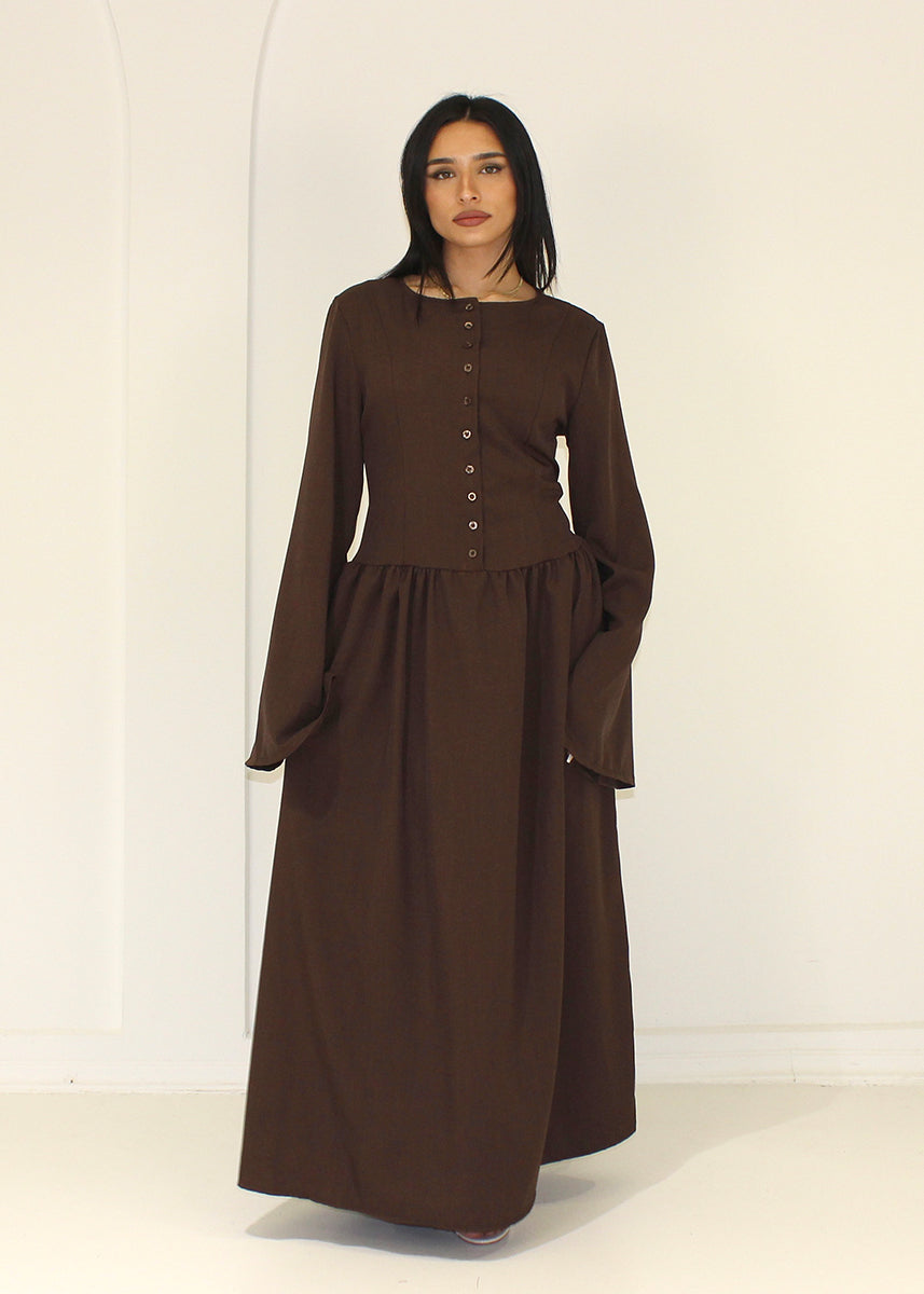 Maxikleid mit Knopfleiste und langen Ärmeln