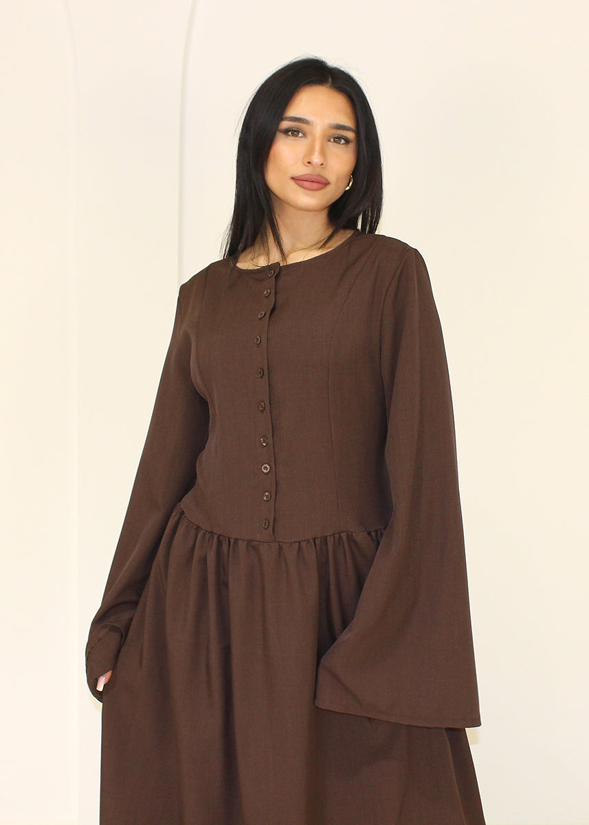 Maxikleid mit Knopfleiste und langen Ärmeln