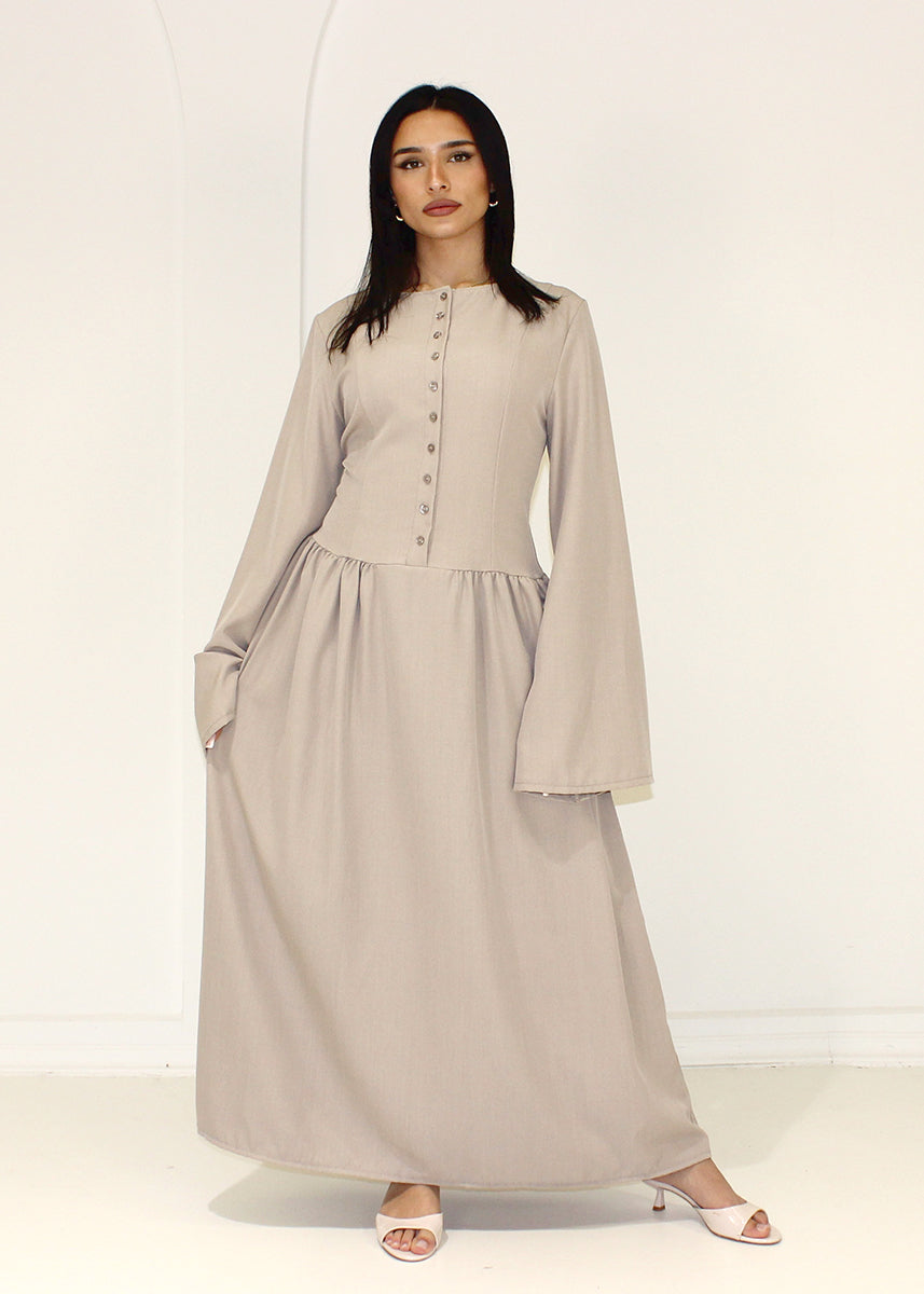 Maxikleid mit Knopfleiste und langen Ärmeln