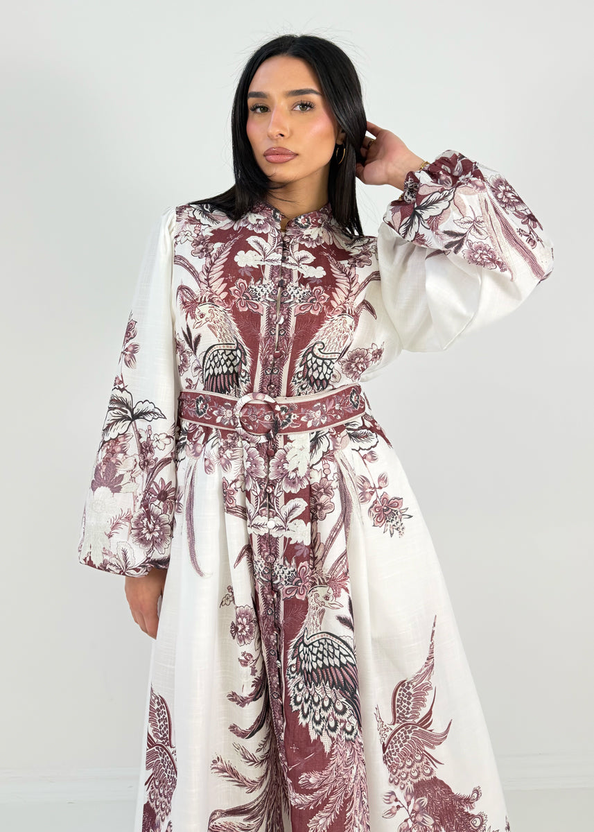 Maxikleid mit Print und Gürtel