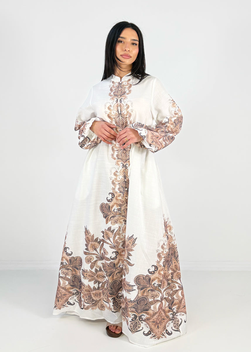 Maxikleid mit Ornamentprint und Bindegürtel