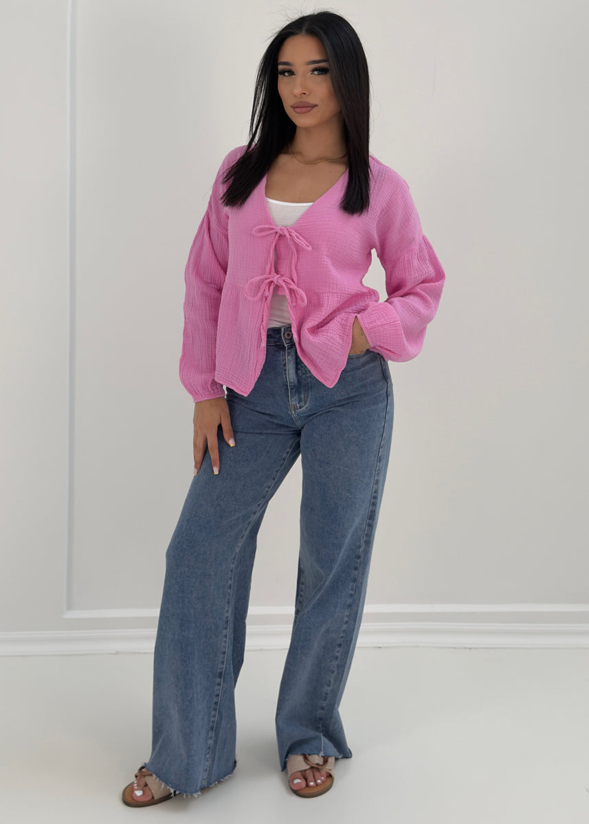 Musselin-Bluse mit Schleifen, luftige Damenbluse für den Sommer | NAHA