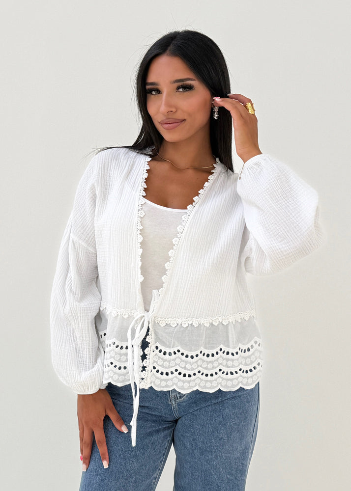 Musselin Bluse mit Lochstickerei