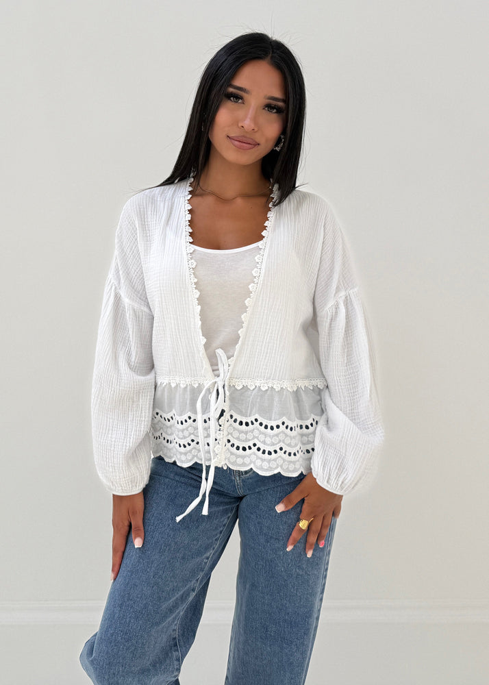 Musselin Bluse mit Lochstickerei