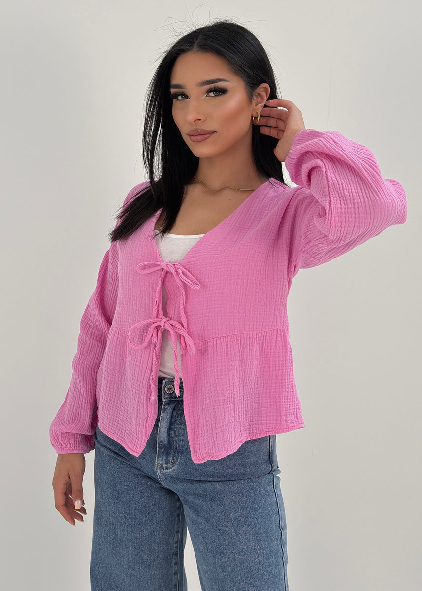 Musselin-Bluse mit Schleifen, luftige Damenbluse für den Sommer | NAHA