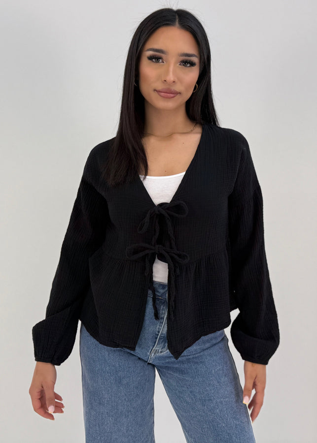 Musselin-Bluse mit Schleifen, luftige Damenbluse für den Sommer | NAHA