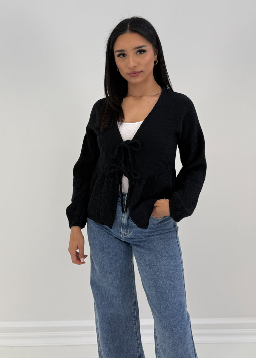 Musselin-Bluse mit Schleifen, luftige Damenbluse für den Sommer | NAHA