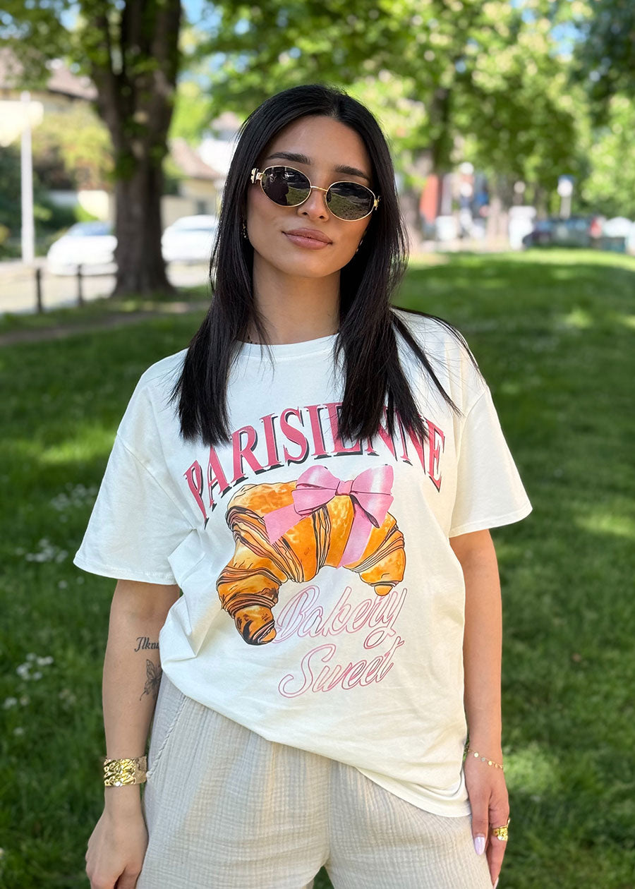 Oversize T-Shirt mit Croissant Print