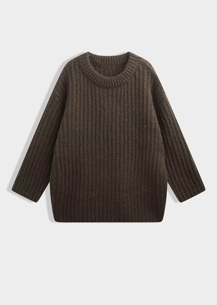 Oversize-Strickpullover mit Rundhalsausschnitt Dunkelbraun