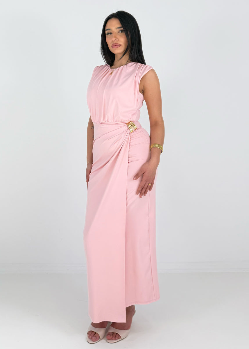 Kleid mit Drapierung und Metall-Detail