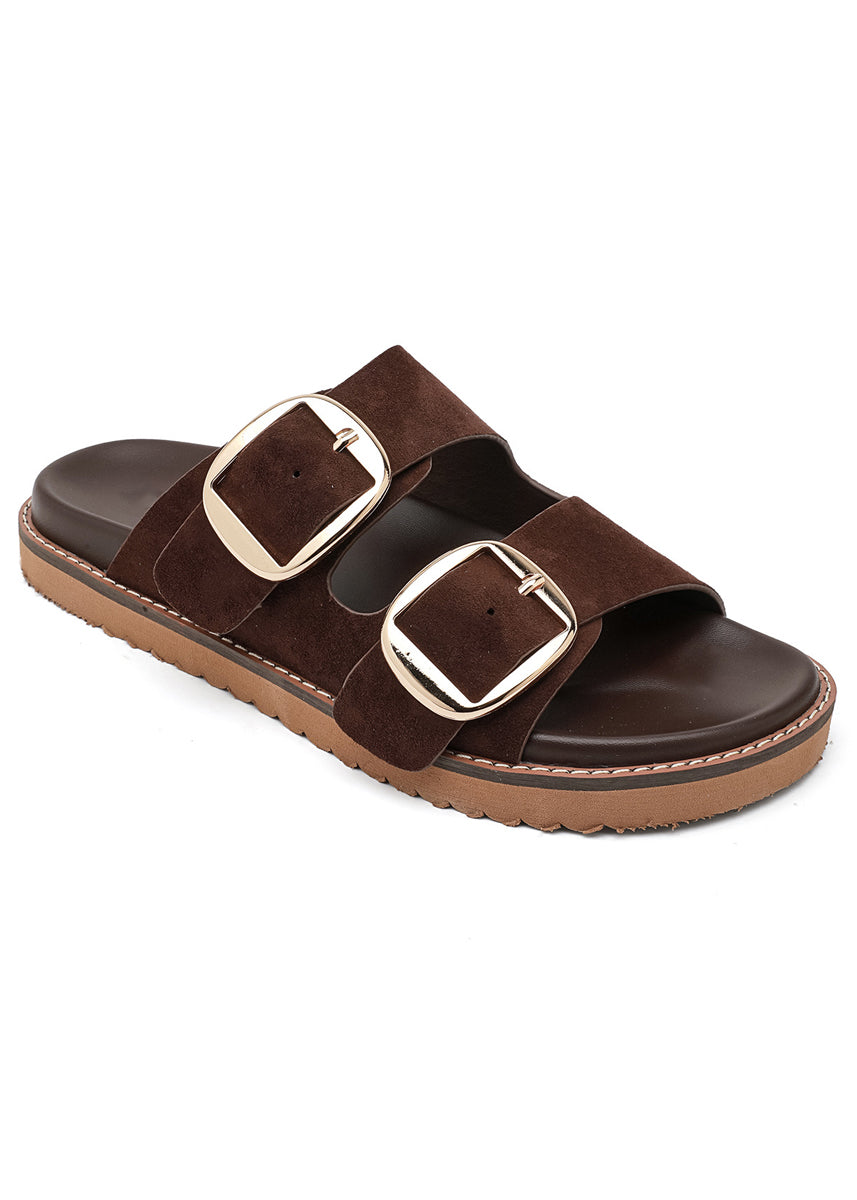 Slides mit doppelten Riemen und Schnallen