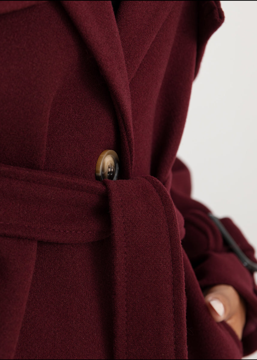 Oversized Trenchcoat Bordeaux mit Gürtel