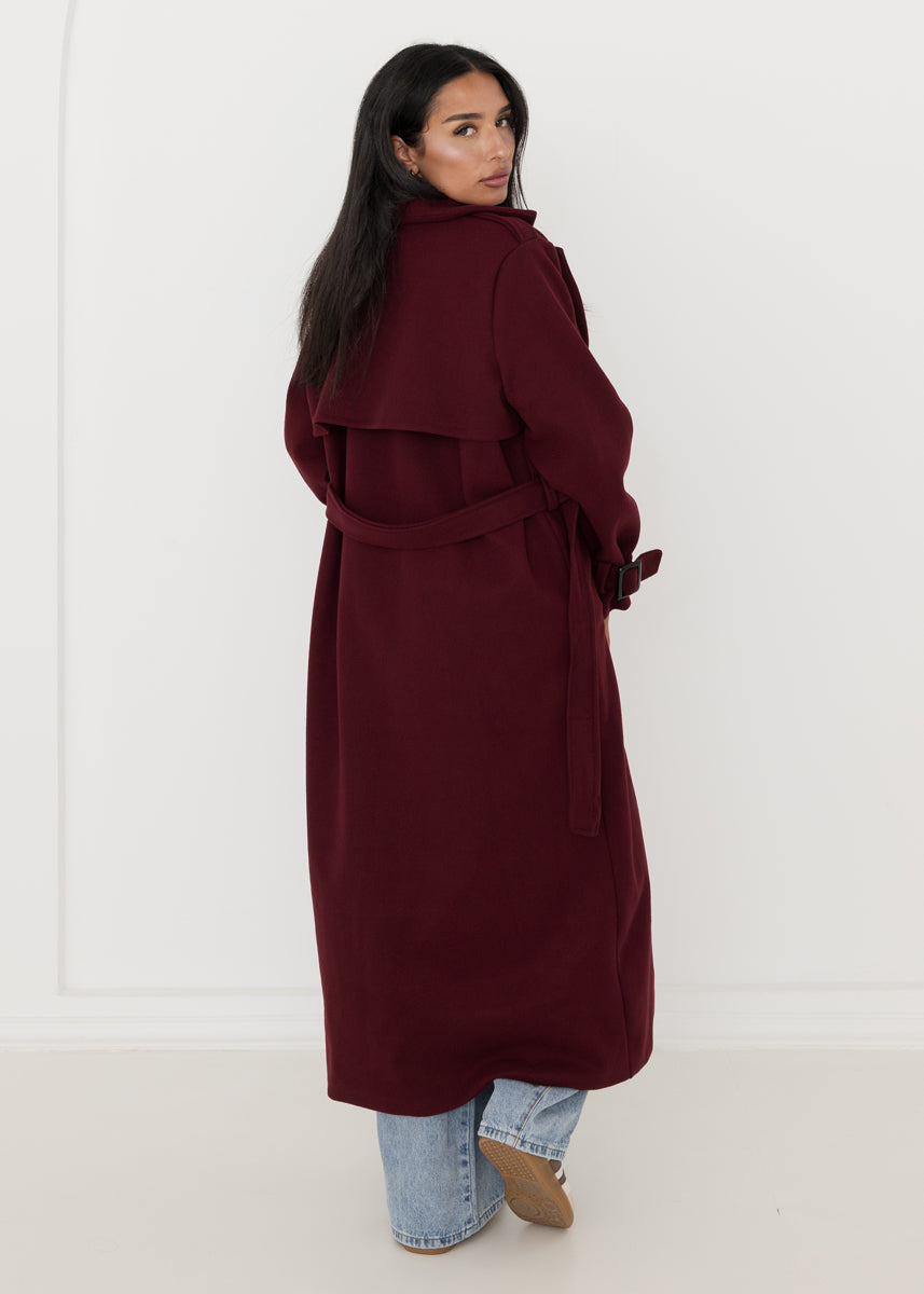 Oversized Trenchcoat Bordeaux mit Gürtel
