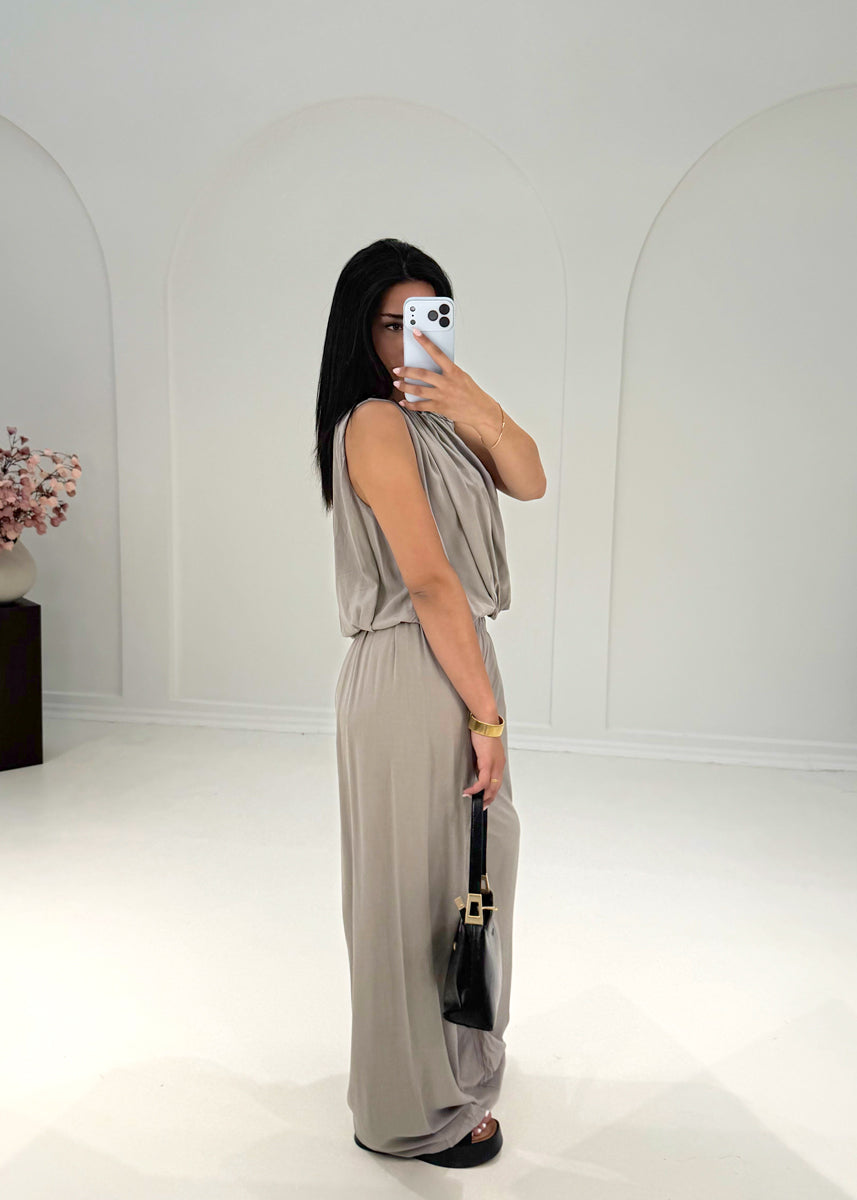 Ärmelloses Zweiteiler Set – Top & weite Hose Taupe