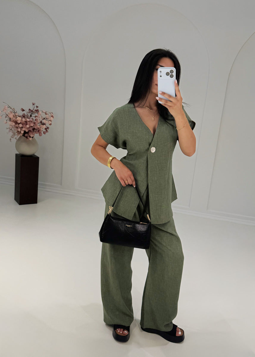 Zweiteiler mit Bindeband & weitem Schnitt Khaki - NAHA