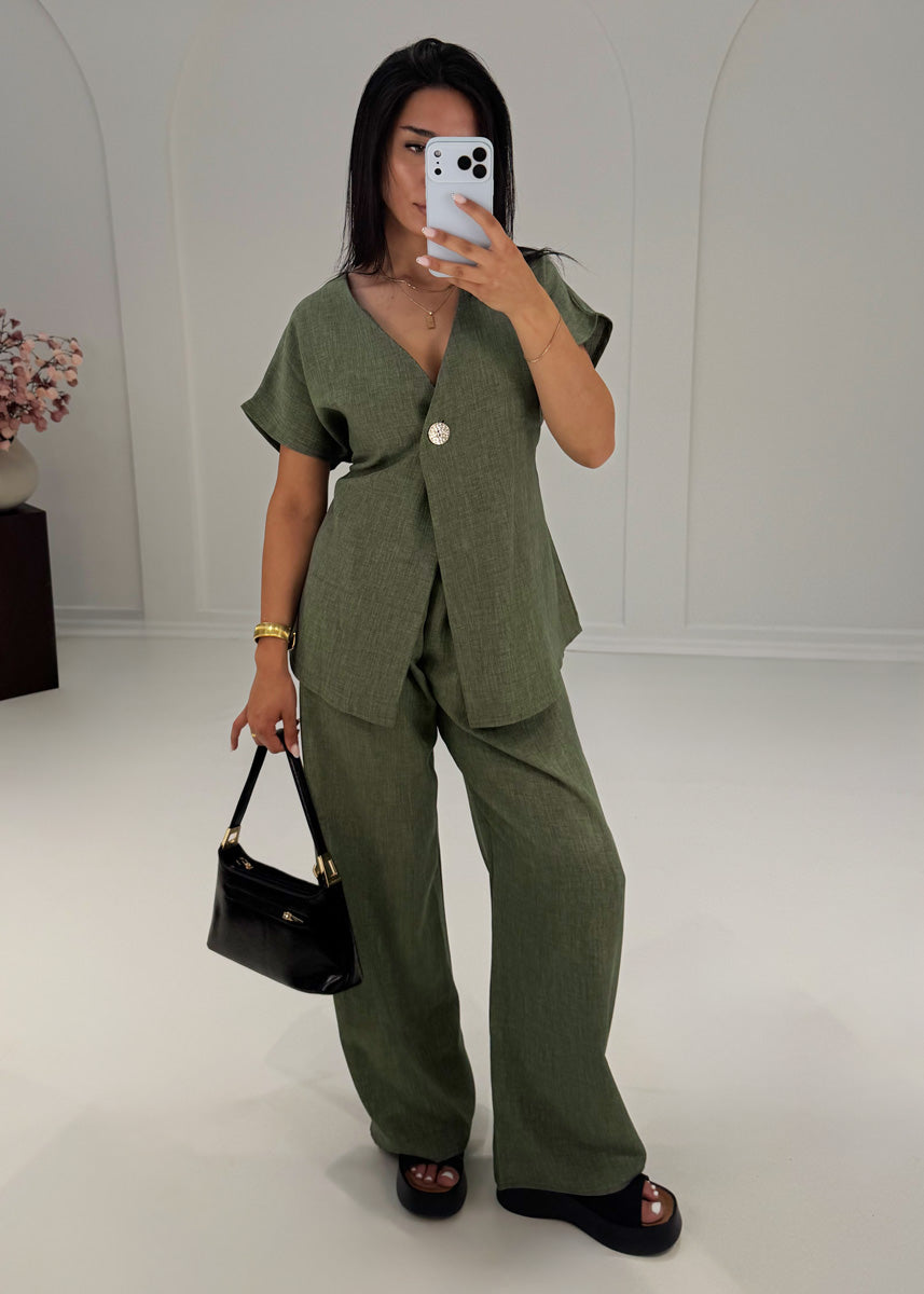Zweiteiler mit Bindeband & weitem Schnitt Khaki - NAHA