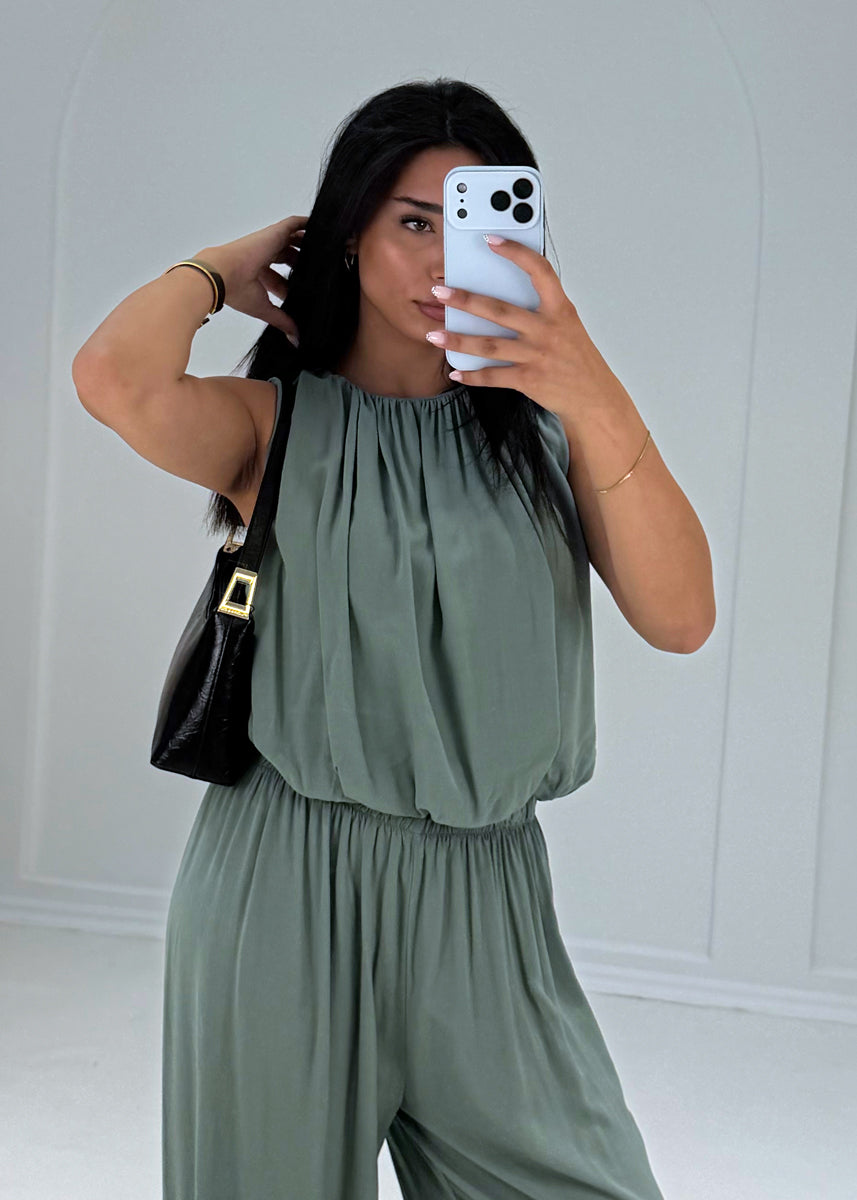 Ärmelloses Zweiteiler Set – Top & weite Hose Khaki