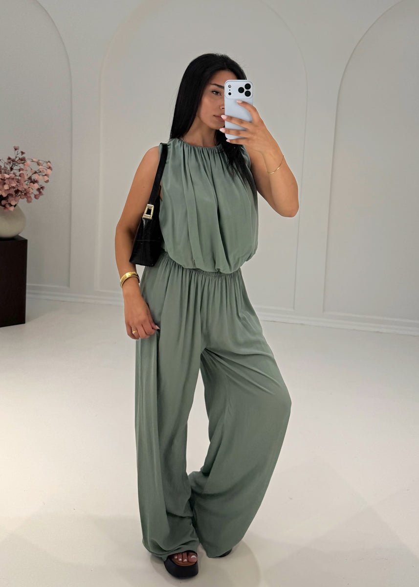Ärmelloses Zweiteiler Set – Top & weite Hose Khaki - NAHA