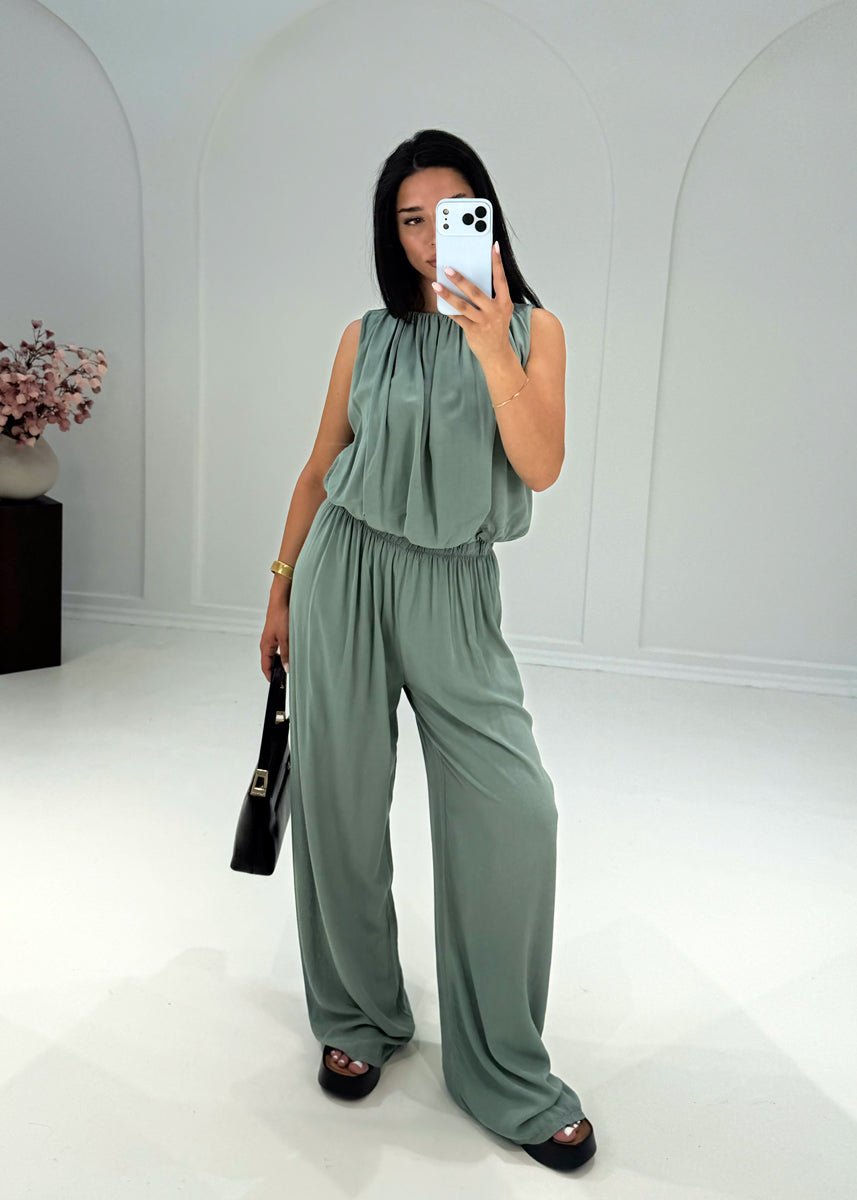Ärmelloses Zweiteiler Set – Top & weite Hose Khaki - NAHA