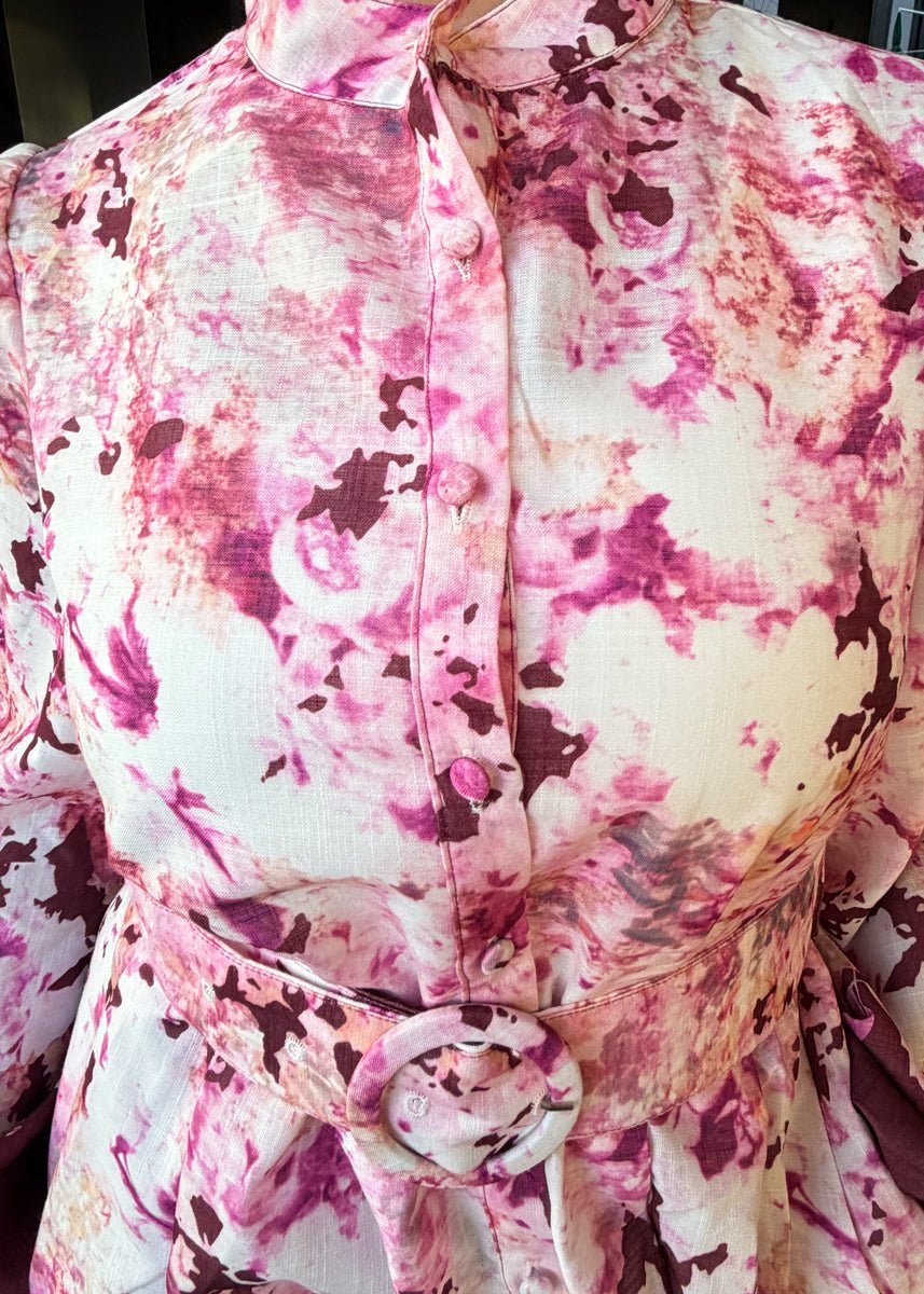 Blusenkleid mit Floralprint & Gürtel Lila - NAHA