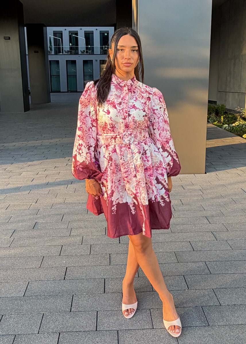 Blusenkleid mit Floralprint & Gürtel Lila - NAHA